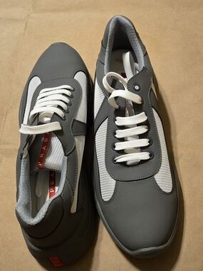 Prada Gray and White Men's Mesh Sneakers